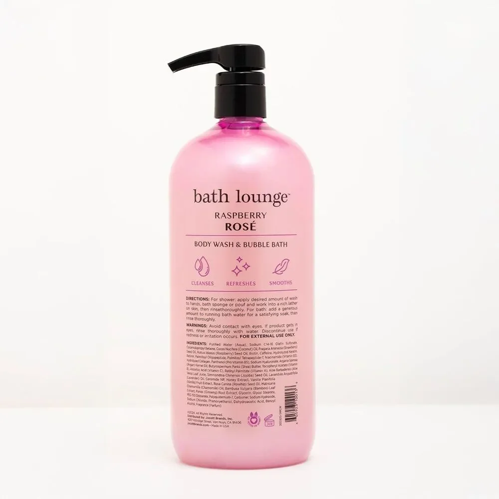 NEW bath lounge Raspberry Rose Body Wash & Bubble Bath Pump Dispenser 32 Fl Oz